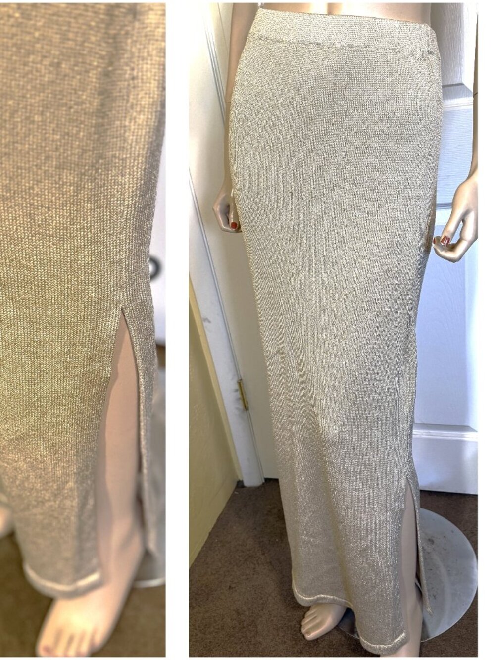Excellent St John Gold Glitter Long Evening Skirt w Sparkle sz 12